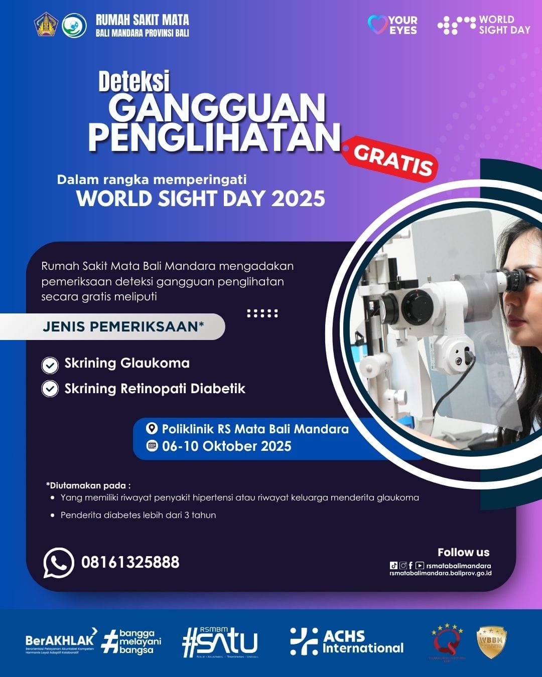 RS Mata Bali Mandara Gelar Pemeriksaan Gratis Deteksi Gangguan Penglihatan dalam Rangka World Sight Day 2025