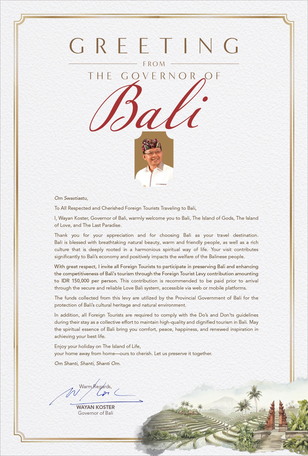 Opening Remarks, Appreciation, and a Call to Action from the Governor of Bali
